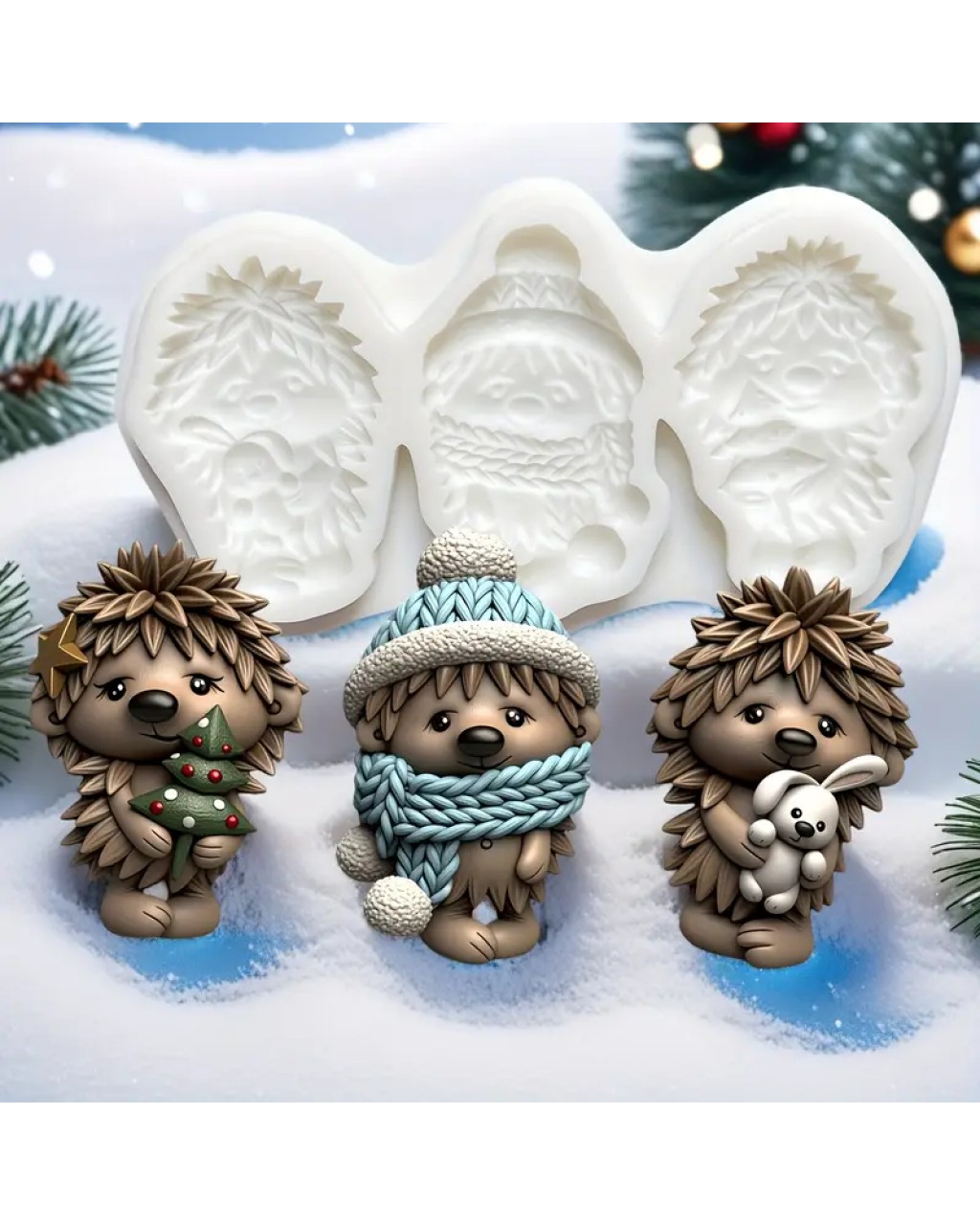 YY5977 Noel Temalı Sevimli Kirpiler Silikon Kalıp